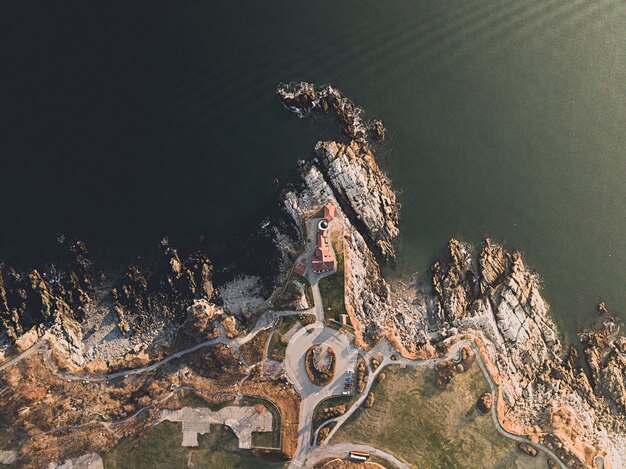 Aerial shot of beautiful rocky coast