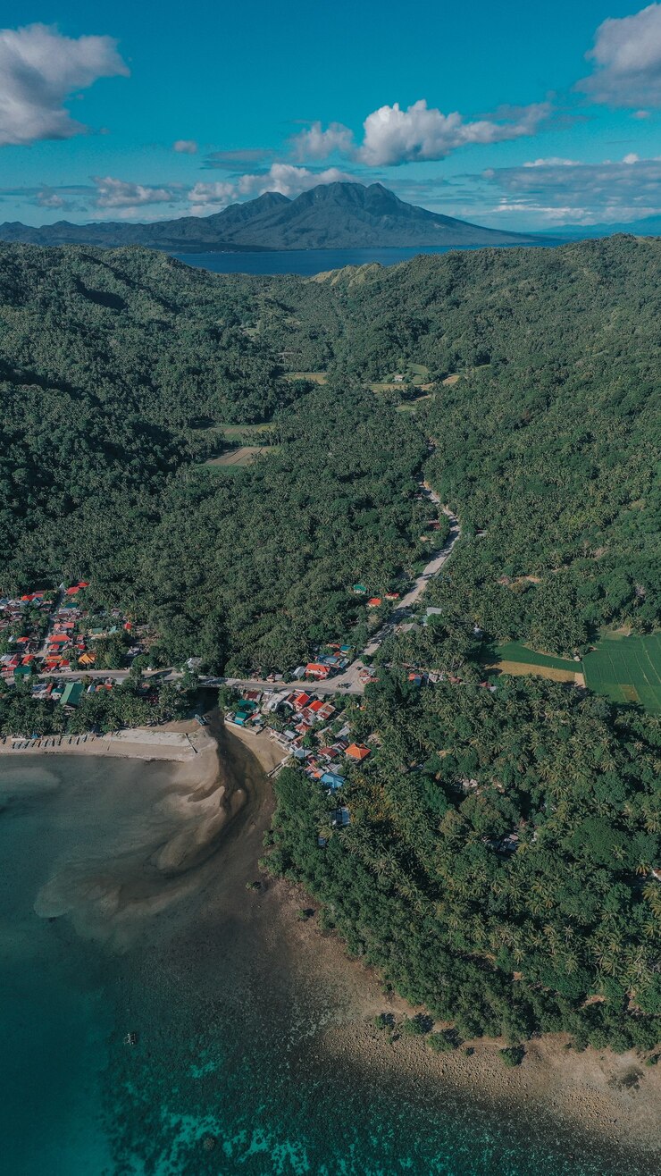 Free Photo aerial shot of a beautiful seashore village in the philippines