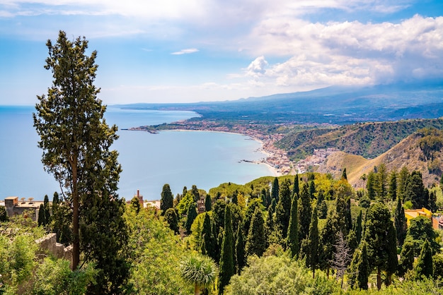 Aerial shot of the beautiful Taormina, Italy