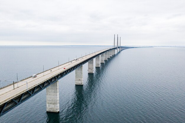 Aerial shot of the bridge between Denmark and Sweden in Oresundsbron