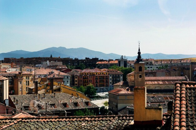 Aerial shot of the city of Segovia, Spain during daytime