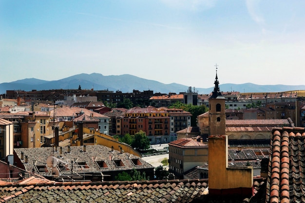 Aerial shot of the city of Segovia, Spain during daytime