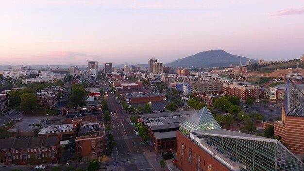 Aerial shot of a cityscape in Chattanooga, Tennessee