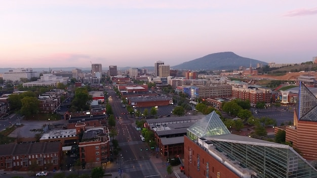 Aerial shot of a cityscape in Chattanooga, Tennessee