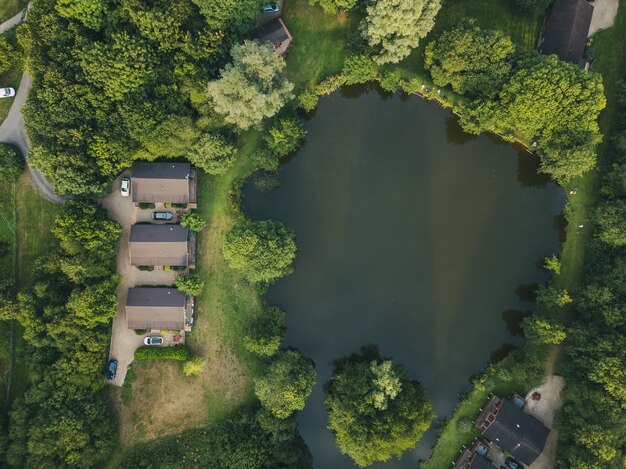 Aerial shot of cottages in Devon, UK