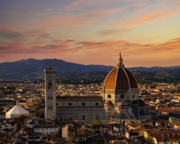 Aerial shot of Florence city at sunset