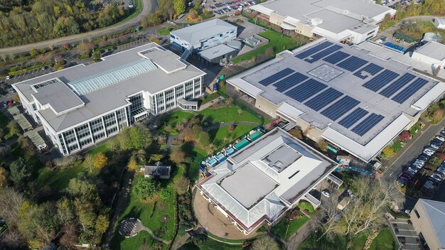 Aerial shot of industrial buildings in Bristol, England