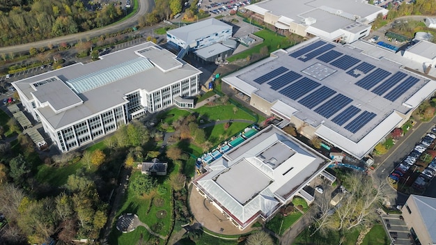 Aerial shot of industrial buildings in Bristol, England