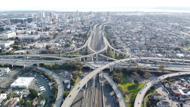 Aerial shot of the MacArthur Maze Oakland California, USA