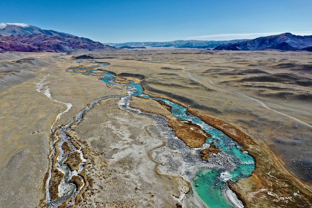 Aerial shot of Orkhon river in Mongolia