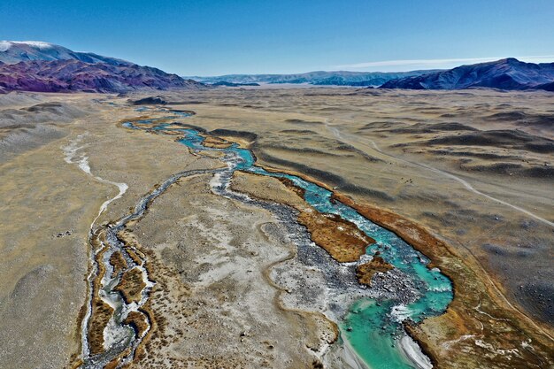 Aerial shot of Orkhon river in Mongolia