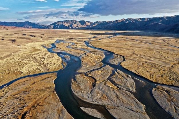 Aerial shot of Orkhon river in Mongolia