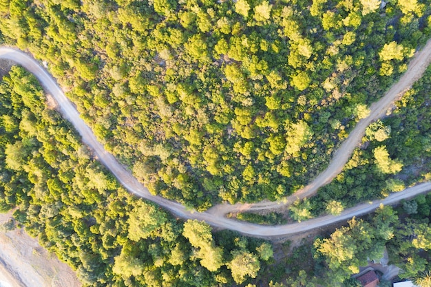 Aerial shot of roads and forest in Marmaris Boncuk Bay, Turkey