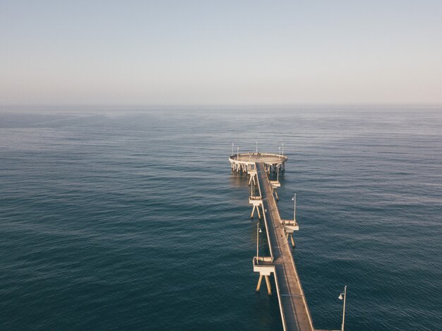 Aerial sunrise view of the Venice beach pier near Santa Monica