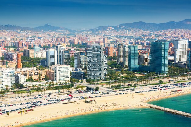 Aerial view of Barcelona from Mediterranean coast