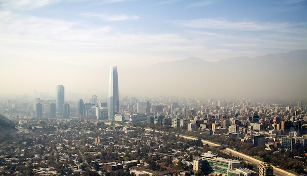 Aerial view of the beautiful City of Santiago in Chile