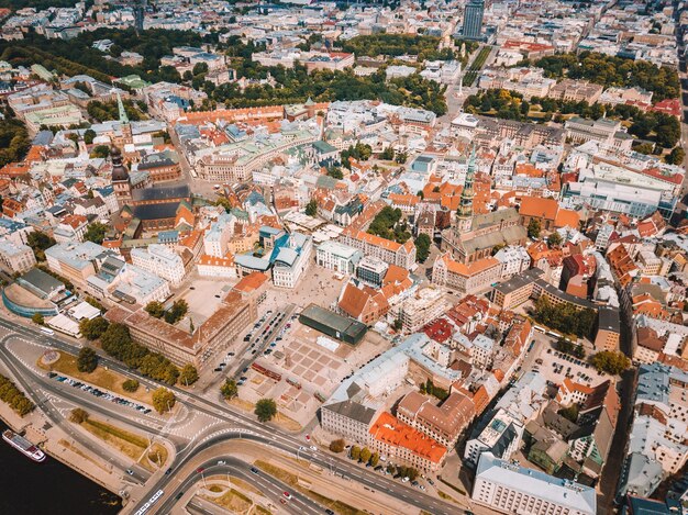 Free photo aerial view of beautiful riga city in latvia with an amazing view