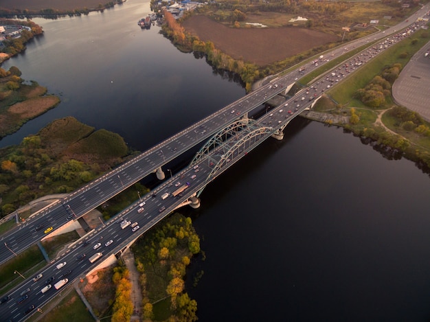 Aerial view of bridge with cars