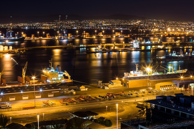 Free photo aerial view of business district at night