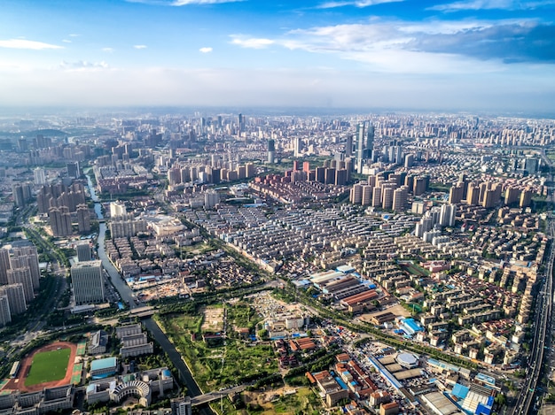 中国都市の航空写真