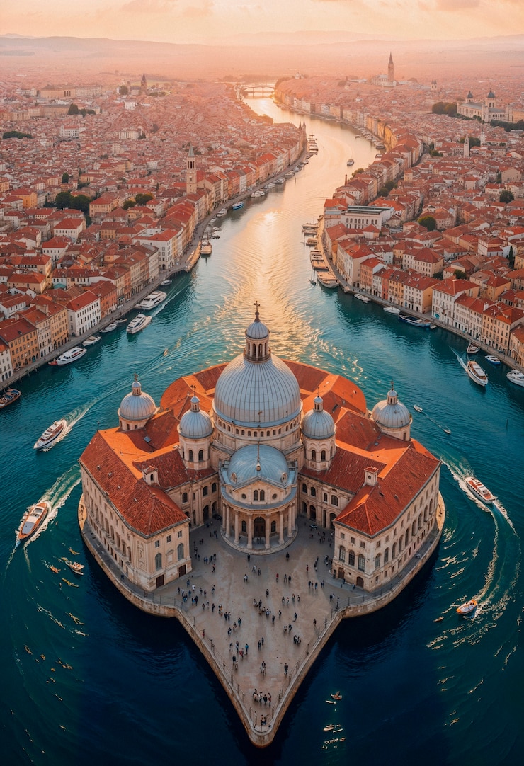 Free Photo aerial view of the church of san giorgio maggiore in venice, italy