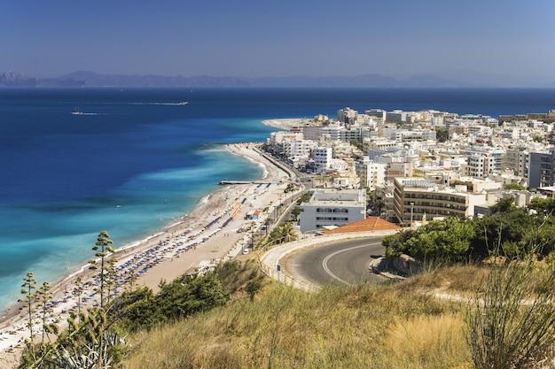 Aerial view of city buildings near sea