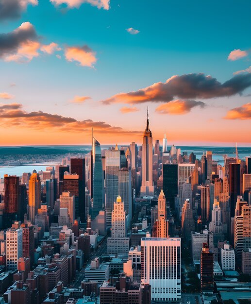 Aerial view on city by water