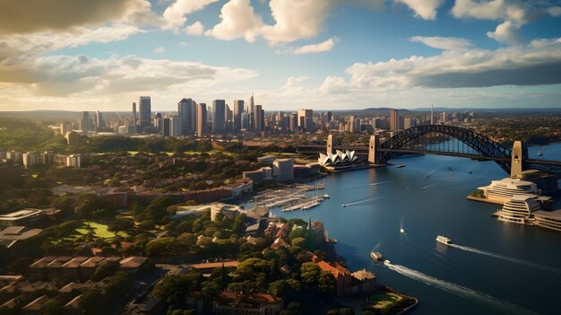 Aerial view on city by water