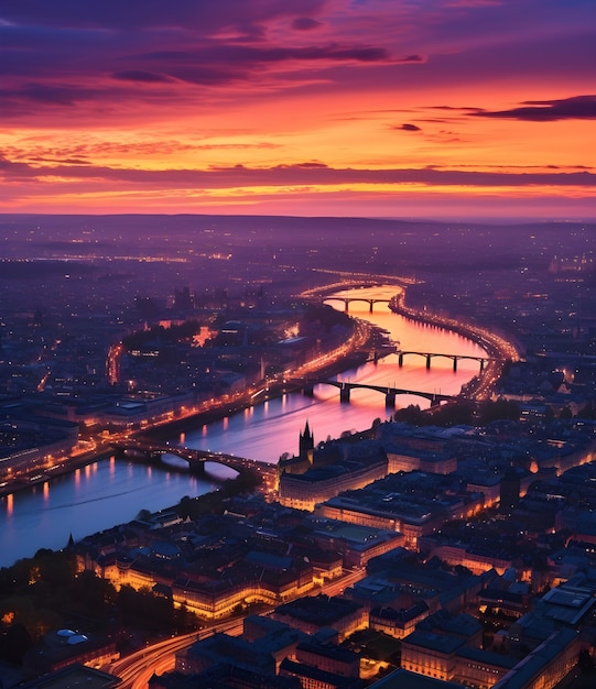 Vista aerea sulla città dall'acqua