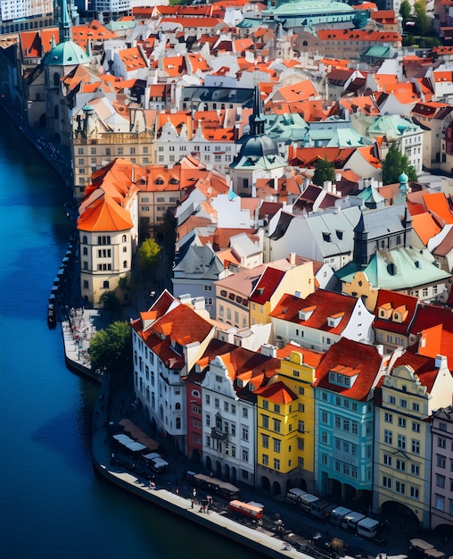 Foto gratuita vista aerea sulla città dall'acqua