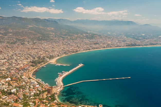 Aerial view of city on the coastline in Turkey