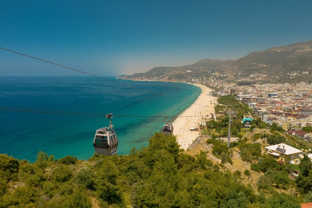 Free photo aerial view of city on the coastline in turkey