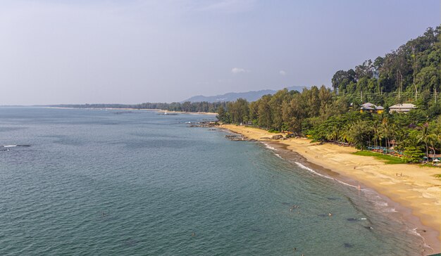 Aerial view of coastline on sunny day