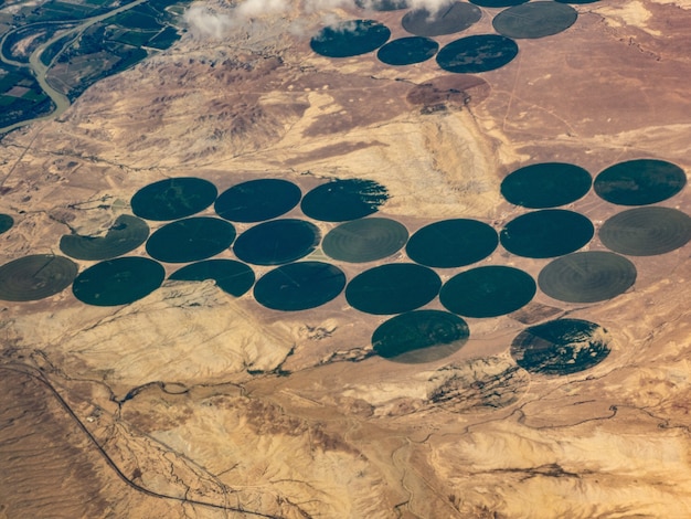 Aerial view of crop irrigation circles, Green River, Utah