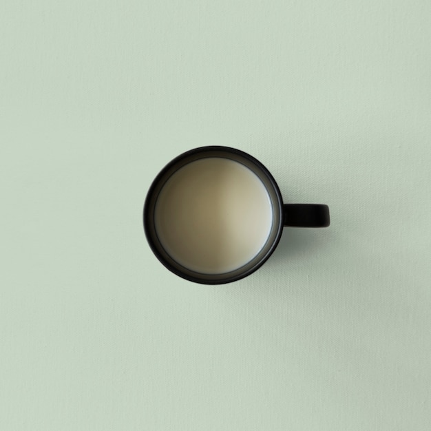 Aerial view of a cup of milk
