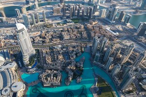 Aerial view of dubai city from the top of a tower.