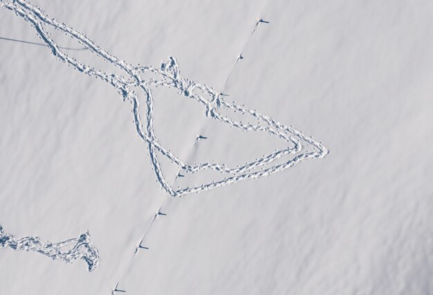 Вид с воздуха на следы на снегу зимой