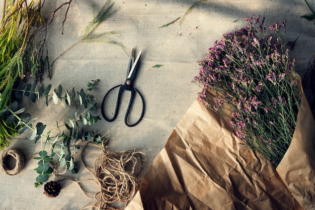 Aerial view of fresh flower arrangement