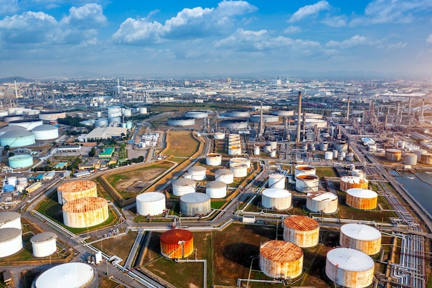 Aerial view of gas and oil refinery oil industry