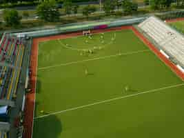 Free photo aerial view of grass field for hockey