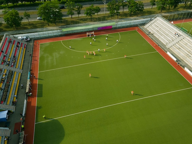 Aerial view of grass field for hockey