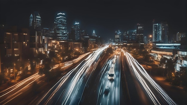 Free photo aerial view of the highway at night in shanghai china