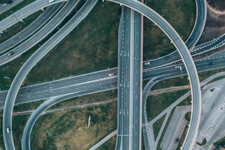 Free Photo aerial view of highways with overpass intersections
