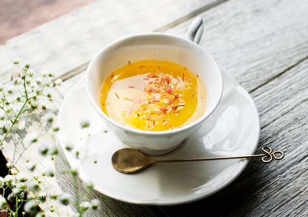 Aerial view of a hot safflower tea