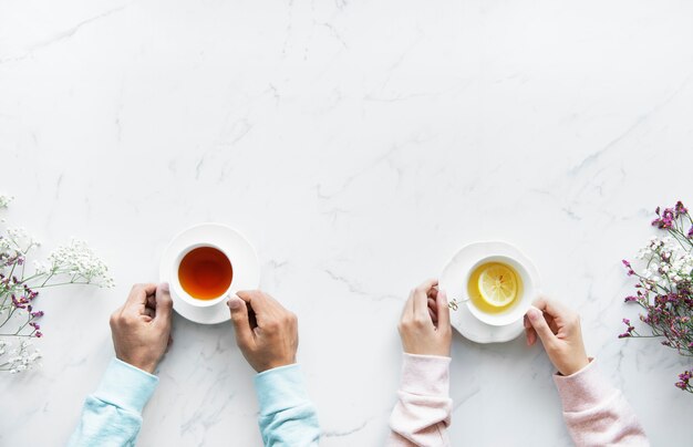 Aerial view of hot tea drink