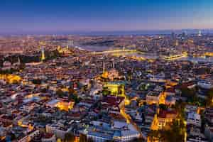 Free photo aerial view of istanbul city at sunrise in turkey.