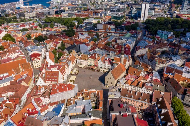 Aerial view of the medieval, beautiful walled city of Tallinn,Estonia