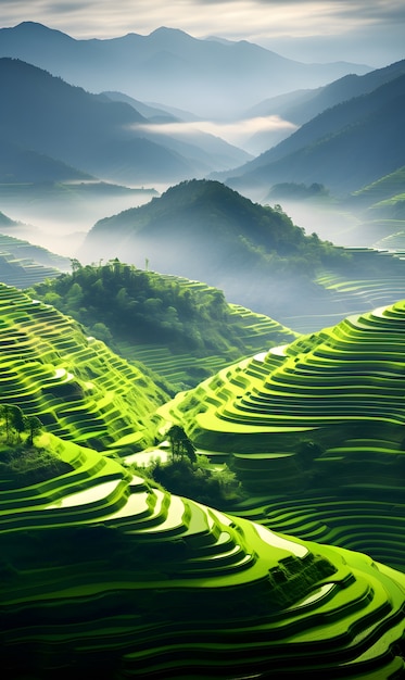 Aerial view on mountain city in nature