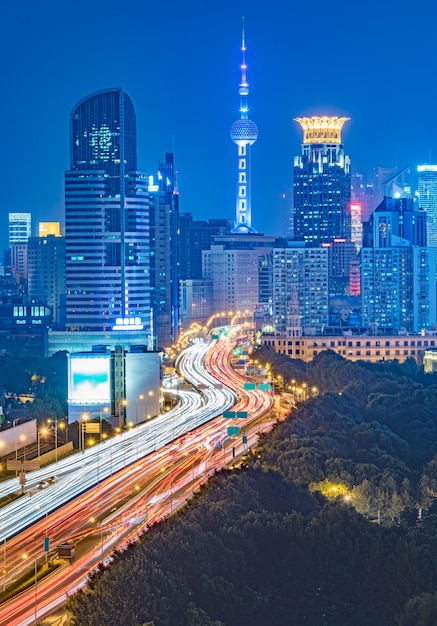 無料写真 夜の上海高架の航空写真