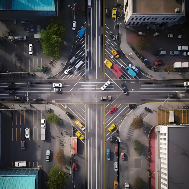 無料写真 都市の上部の道路の交通の空中写真